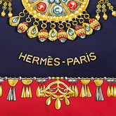エルメス カレ90 PARURES DES SABLES 砂漠のアクセサリー スカーフ ネイビー レッド シルク レディース HERMES 【中古】